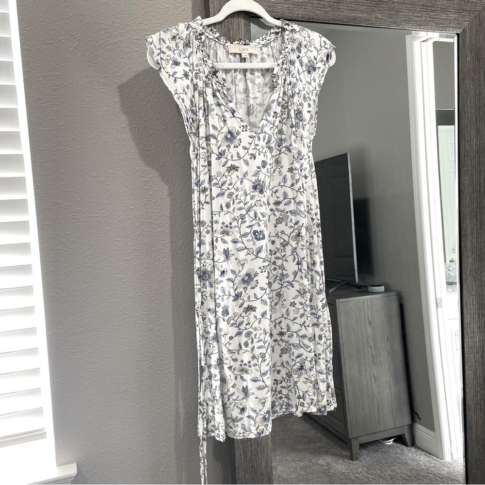 Light Blue Floral Cap-Sleeve Dress